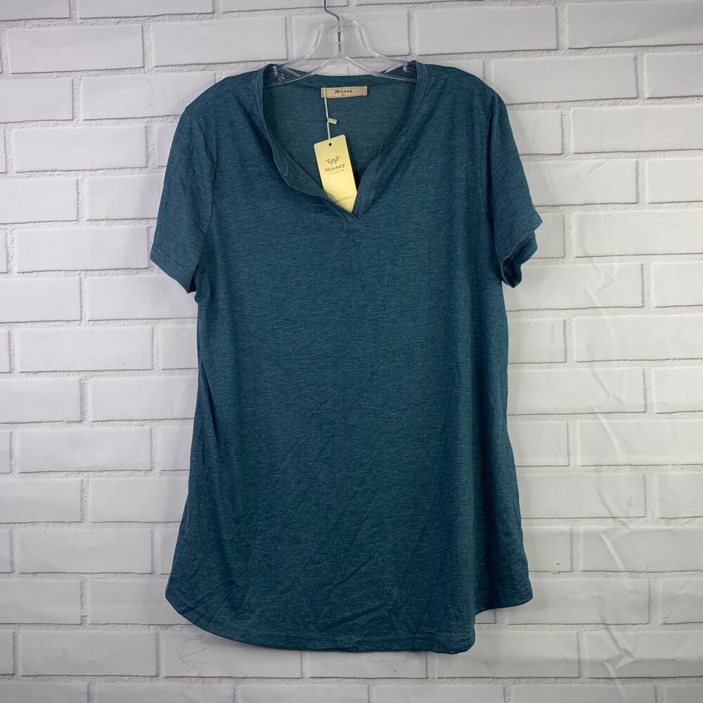 NWT Miusey t-shirt open V neck dark teal women's size XL